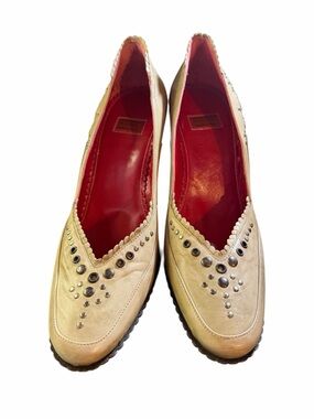 Goffredo Fantini Italian Leather Studded Scalloped Pumps - 39